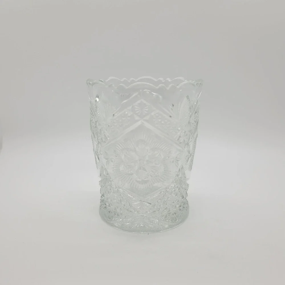 Indiana Glass Rayed Flower Open Spooner Clear EAPG Scalloped Rim Vintage Vase 4